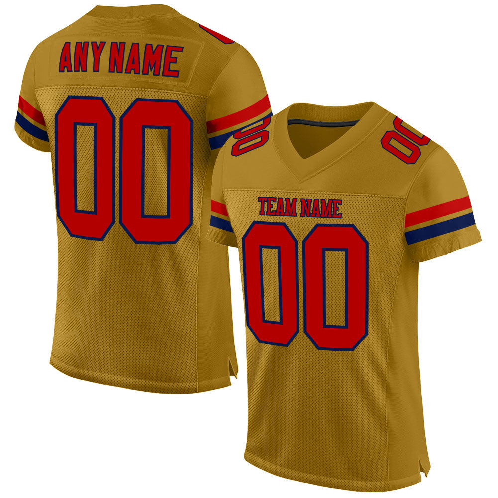 Personalized Old Gold Red-Navy Mesh Authentic Football Jersey Team Custom Name and Number