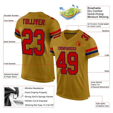 Personalized Old Gold Red-Navy Mesh Authentic Football Jersey Team Custom Name and Number