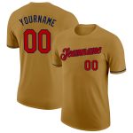 Personalized Old Gold Red-Navy Performance T-Shirt Team Custom Name and Number