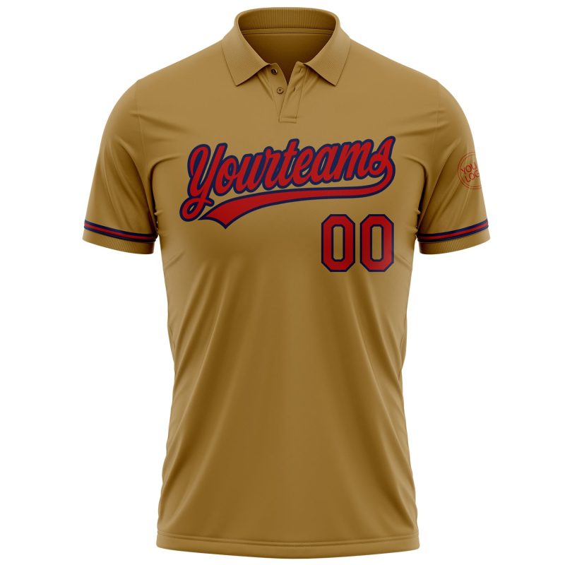 Personalized Old Gold Red-Navy Performance Vapor Golf Polo Shirt Team Custom Name and Number