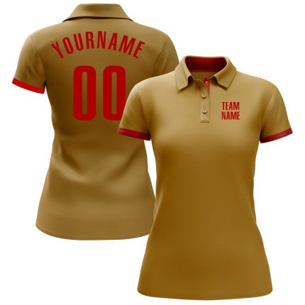 Personalized Old Gold Red Performance Golf Polo Shirt Team Custom Name and Number