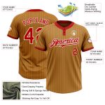 Personalized Old Gold Red Pinstripe White Two-Button Unisex Softball Jersey Team Custom Name and Number