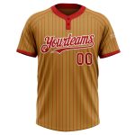 Personalized Old Gold Red Pinstripe White Two-Button Unisex Softball Jersey Team Custom Name and Number
