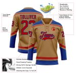 Personalized Old Gold Red-Royal Hockey Lace Neck Jersey Team Custom Name and Number