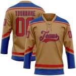 Personalized Old Gold Red-Royal Hockey Lace Neck Jersey Team Custom Name and Number
