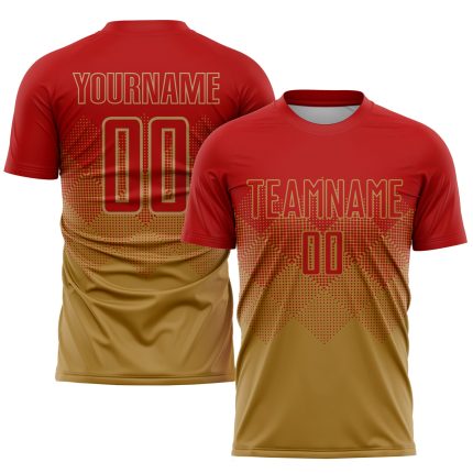 Personalized Old Gold Red Sublimation Soccer Uniform Jersey Team Custom Name and Number