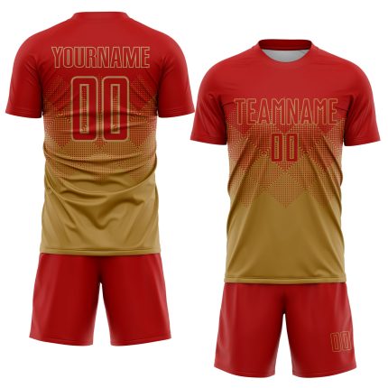Personalized Old Gold Red Sublimation Soccer Uniform Jersey Team Custom Name and Number