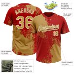 Personalized Old Gold Red-White 3D Pattern Abstract Brush Stroke Two-Button Unisex Softball Jersey Team Custom Name and Number