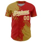 Personalized Old Gold Red-White 3D Pattern Design Abstract Brush Stroke Authentic Baseball Jersey Team Custom Name and Number
