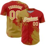 Personalized Old Gold Red-White 3D Pattern Design Abstract Brush Stroke Authentic Baseball Jersey Team Custom Name and Number