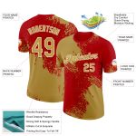 Personalized Old Gold Red-White 3D Pattern Design Abstract Brush Stroke Performance T-Shirt Team Custom Name and Number