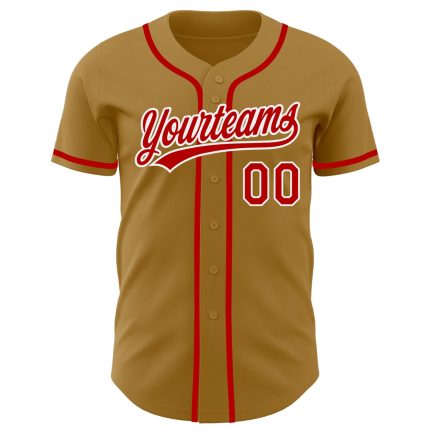 Personalized Old Gold Red-White Authentic Baseball Jersey