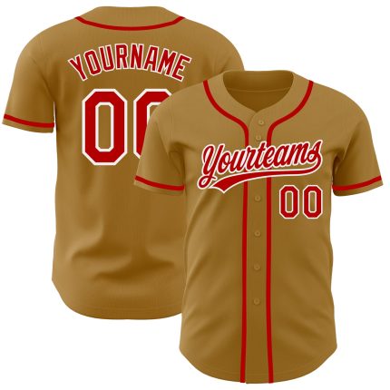 Personalized Old Gold Red-White Authentic Baseball Jersey