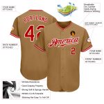 Personalized Old Gold Red-White Authentic Baseball Jersey Team Custom Name and Number