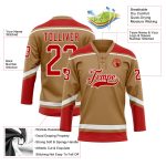 Personalized Old Gold Red-White Hockey Lace Neck Jersey Team Custom Name and Number