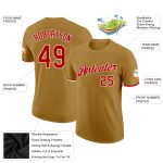 Personalized Old Gold Red-White Performance T-Shirt Team Custom Name and Number