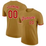 Personalized Old Gold Red-White Performance T-Shirt Team Custom Name and Number