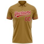 Personalized Old Gold Red-White Performance Vapor Golf Polo Shirt Team Custom Name and Number
