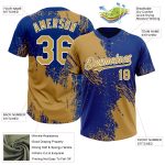 Personalized Old Gold Royal-White 3D Pattern Abstract Brush Stroke Two-Button Unisex Softball Jersey Team Custom Name and Number