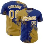 Personalized Old Gold Royal-White 3D Pattern Design Abstract Brush Stroke Authentic Baseball Jersey Team Custom Name and Number