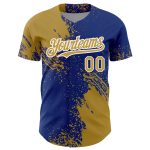 Personalized Old Gold Royal-White 3D Pattern Design Abstract Brush Stroke Authentic Baseball Jersey Team Custom Name and Number