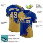 Personalized Old Gold Royal-White 3D Pattern Design Abstract Brush Stroke Performance T-Shirt Team Custom Name and Number