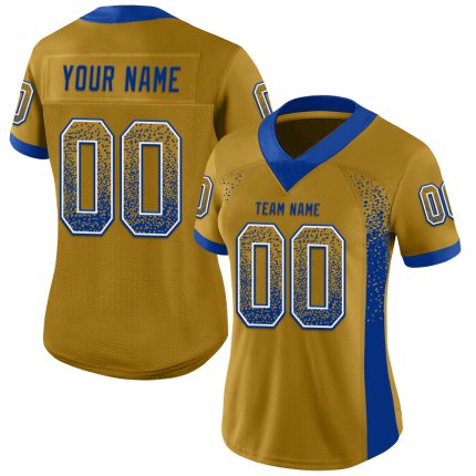 Personalized Old Gold Royal-White Mesh Drift Fashion Football Jersey Team Custom Name and Number