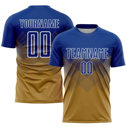 Personalized Old Gold Royal-White Sublimation Soccer Uniform Jersey Team Custom Name and Number