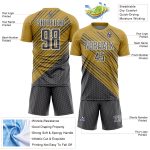Personalized Old Gold Steel Gray White Diagonal Lines Sublimation Soccer Uniform Jersey Team Custom Name and Number