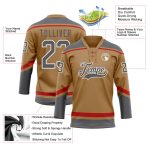 Personalized Old Gold Steel Gray-White Hockey Lace Neck Jersey Team Custom Name and Number
