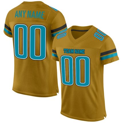 Personalized Old Gold Teal-Black Mesh Authentic Football Jersey Team Custom Name and Number