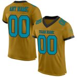 Personalized Old Gold Teal-Black Mesh Authentic Football Jersey