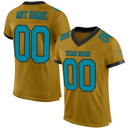 Personalized Old Gold Teal-Black Mesh Authentic Football Jersey
