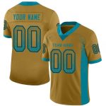 Personalized Old Gold Teal-Black Mesh Drift Fashion Football Jersey Team Custom Name and Number