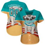 Personalized Old Gold Teal-White 3D Pattern Design Puppy Pug Authentic Baseball Jersey Team Custom Name and Number