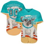 Personalized Old Gold Teal-White 3D Pattern Design Puppy Pug Authentic Baseball Jersey Team Custom Name and Number
