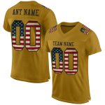 Personalized Old Gold Vintage USA Flag-Black Mesh Authentic Football Jersey Team Custom Name and Number