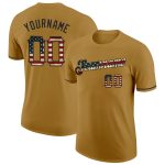 Personalized Old Gold Vintage USA Flag-Black Performance T-Shirt Team Custom Name and Number