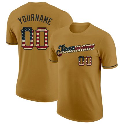 Personalized Old Gold Vintage USA Flag-Black Performance T-Shirt Team Custom Name and Number