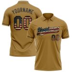 Personalized Old Gold Vintage USA Flag-Black Performance Vapor Golf Polo Shirt Team Custom Name and Number