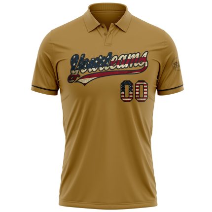 Personalized Old Gold Vintage USA Flag-Black Performance Vapor Golf Polo Shirt Team Custom Name and Number
