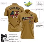 Personalized Old Gold Vintage USA Flag-Black Performance Vapor Golf Polo Shirt Team Custom Name and Number