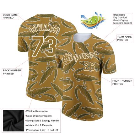 Personalized Old Gold White 3D Pattern Design Crocodile Performance T-Shirt Team Custom Name and Number