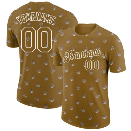 Personalized Old Gold White 3D Pattern Design Tiger Performance T-Shirt Team Custom Name and Number