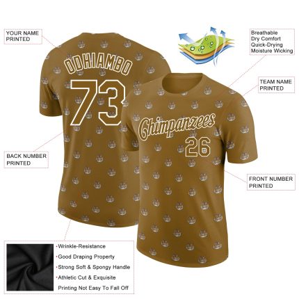 Personalized Old Gold White 3D Pattern Design Tiger Performance T-Shirt Team Custom Name and Number