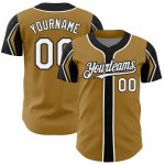 Personalized Old Gold White-Black 3 Colors Arm Shapes Authentic Baseball Jersey Team Custom Name and Number