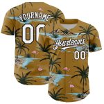Personalized Old Gold White-Black 3D Pattern Design Tropical Hawaii Palm Trees Authentic Baseball Jersey Team Custom Name and Number
