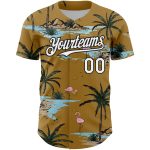Personalized Old Gold White-Black 3D Pattern Design Tropical Hawaii Palm Trees Authentic Baseball Jersey Team Custom Name and Number