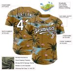 Personalized Old Gold White-Black 3D Pattern Design Tropical Hawaii Palm Trees Authentic Baseball Jersey Team Custom Name and Number