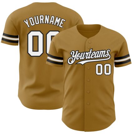 Personalized Old Gold White-Black Authentic Baseball Jersey Team Custom Name and Number